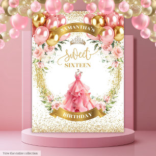 Elegant Sweet Sixteen Party Banner Rozen Dress Wandkleed