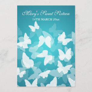 Elegant Sweet Sixteen Party Butterflies Blue Kaart