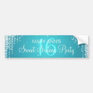 Elegant Sweet Sixteen Party Night Dazzle Turquoise Bumpersticker