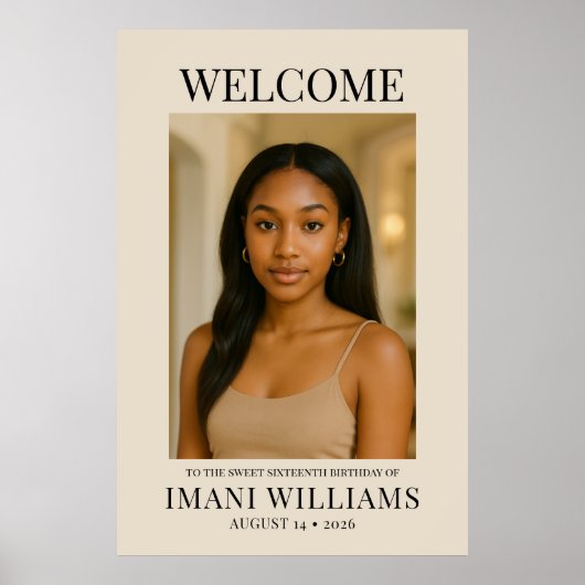 Elegant Sweet Sixteen Photo Birthday Welcome Poster (Voorkant)