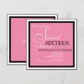Elegant Sweet Sixteen Roze Uitnodiging (Voorkant / Achterkant)