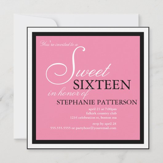 Elegant Sweet Sixteen Roze Uitnodiging (Voorkant)