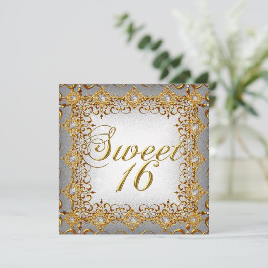 Elegant Sweet Sixteen Sweet 16 Gold Diamonds Kaart (Staand voorkant)
