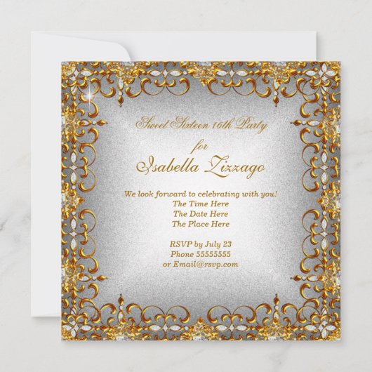 Elegant Sweet Sixteen Sweet 16 Gold Diamonds Kaart (Achterkant)