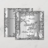 Elegant Sweet Sixteen Sweet 16 Party Silver White Kaart (Voorkant / Achterkant)