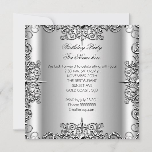 Elegant Sweet Sixteen Sweet 16 Party Silver White Kaart (Achterkant)