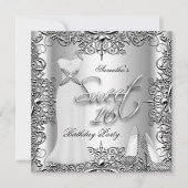 Elegant Sweet Sixteen Sweet 16 Party Silver White Kaart (Voorkant)