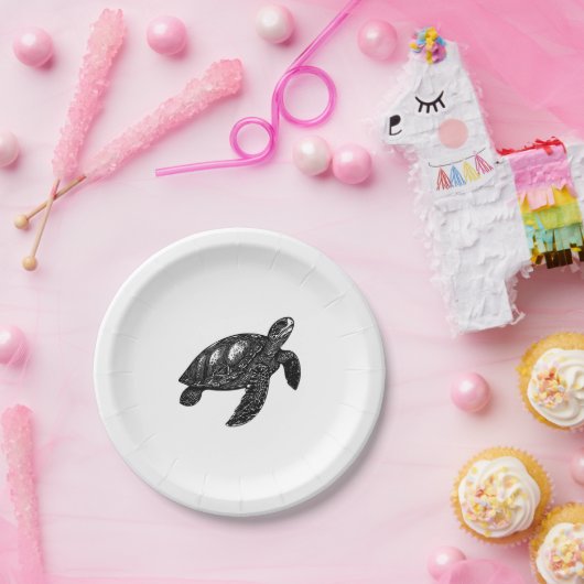 Elegant Swimming Old Water Turtle Copy Papieren Bordje (Feest)