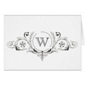 Elegant Swirl Black and White Monogram Note Kaart (Voorkant Horizontaal)