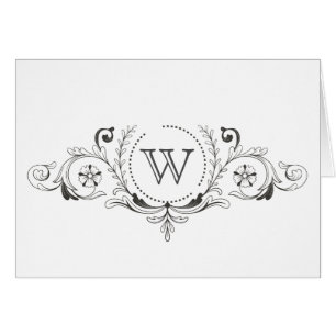 Elegant Swirl Black and White Monogram Note Kaart
