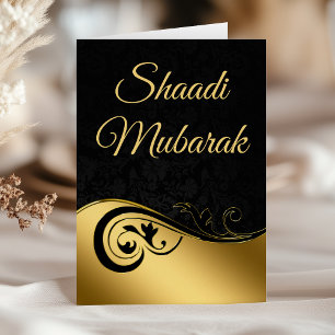 Elegant Swirl Black en Gold Shaadi Mubarak Kaart