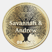 Elegant Swirl Black Tree Gold Wedding Seal Ronde Sticker (Voorkant)