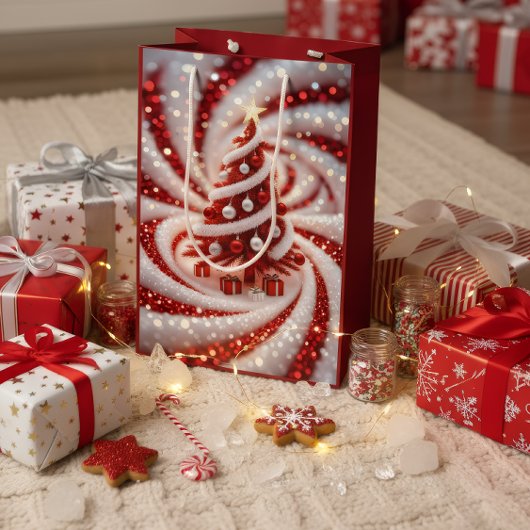 Elegant Swirl Christmas Tree Gift Bag Medium Cadeauzakje