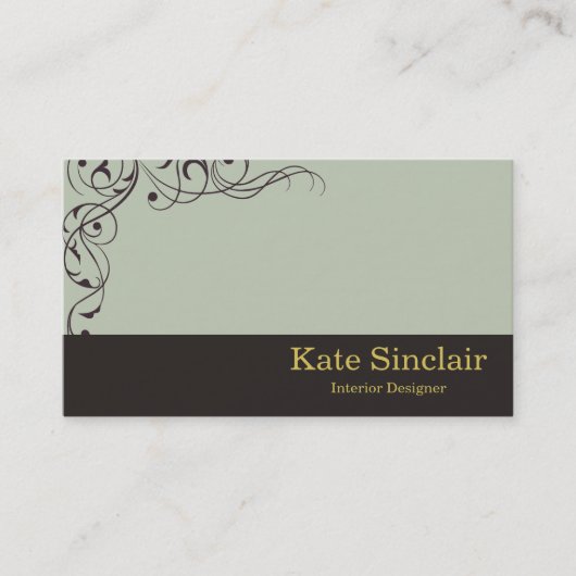 Elegant Swirl Floral Vine Border Interior Designer Visitekaartje (Voorkant)