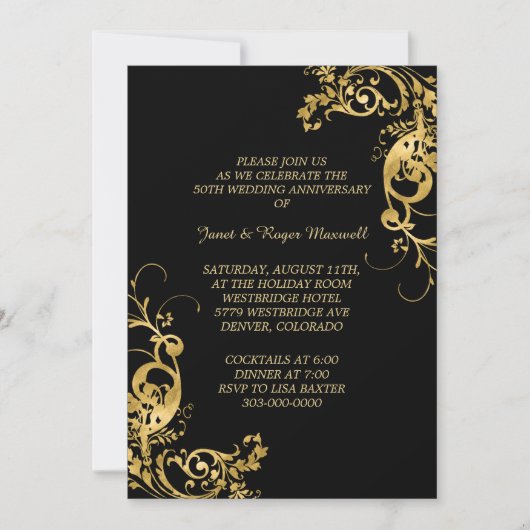 Elegant Swirl Golden Wedding Jubileum Kaart (Voorkant)