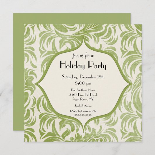 Elegant Swirl Holiday - Uitnodiging voor kerstfees (Voorkant / Achterkant)