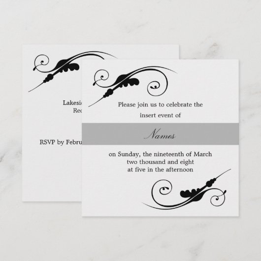 Elegant Swirl Invitation Kaart (Voorkant / Achterkant)