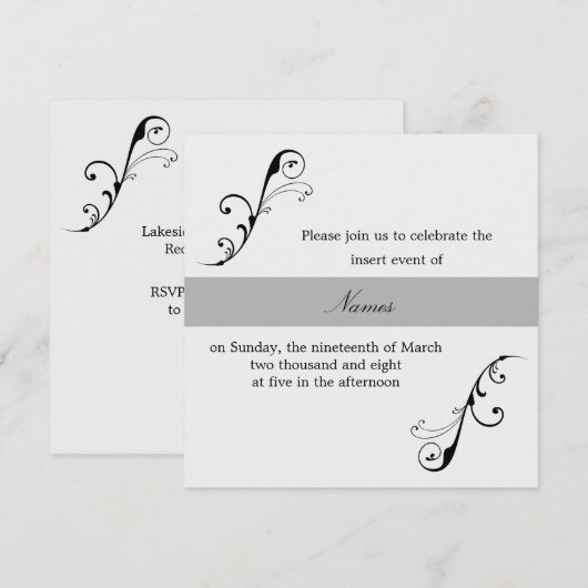 Elegant Swirl Invitation Kaart (Voorkant / Achterkant)