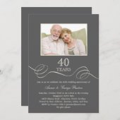 Elegant Swirl Jubileum Foto Uitnodiging - Grijs (Voorkant / Achterkant)