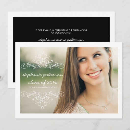 Elegant Swirl Modern Foto Afstuderen Kaart (Voorkant / Achterkant)
