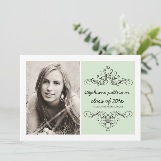 Elegant Swirl Modern Photo Afstuderen Mint Kaart (Staand voorkant)