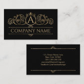 Elegant Swirl Monogram Gold op zwart Visitekaartje (Voorkant / Achterkant)
