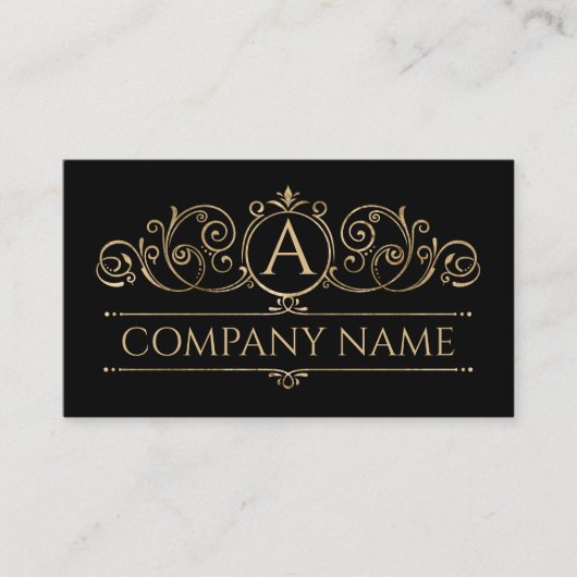 Elegant Swirl Monogram Gold op zwart Visitekaartje (Voorkant)