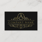 Elegant Swirl Monogram Gold op zwart Visitekaartje (Voorkant)