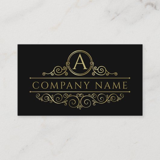 Elegant Swirl Monogram Gold op zwart Visitekaartje (Voorkant)