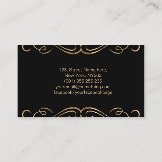 Elegant Swirl Monogram Gold op zwart Visitekaartje (Achterkant)