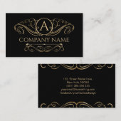 Elegant Swirl Monogram Gold op zwart Visitekaartje (Voorkant / Achterkant)