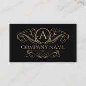 Elegant Swirl Monogram Gold op zwart Visitekaartje (Voorkant)