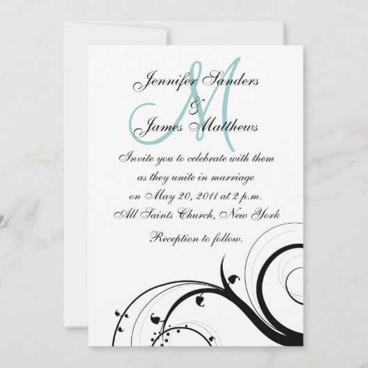Elegant Swirl Monogram Weddenschap Kaart (Achterkant)