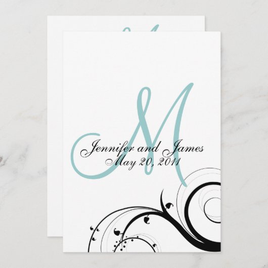 Elegant Swirl Monogram Weddenschap Kaart (Voorkant / Achterkant)