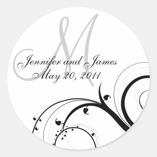 Elegant Swirl Monogram Wedding Invitation Sticker (Voorkant)