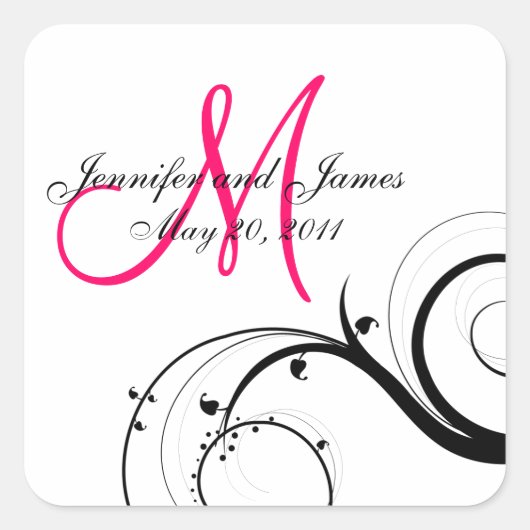 Elegant Swirl Monogram Wedding Square Labels (Voorkant)