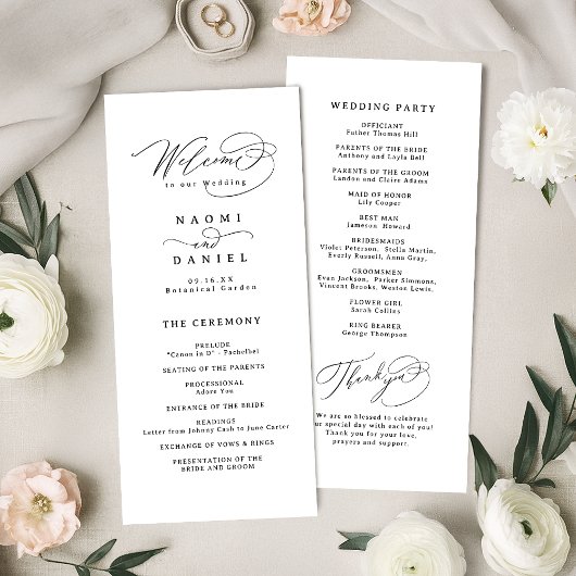 Elegant Swirl Script Eenvoudig Huwelijksprogramma Menu