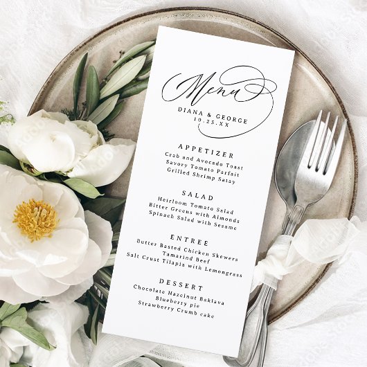 Elegant Swirl Script Eenvoudige Trouwdag Menu