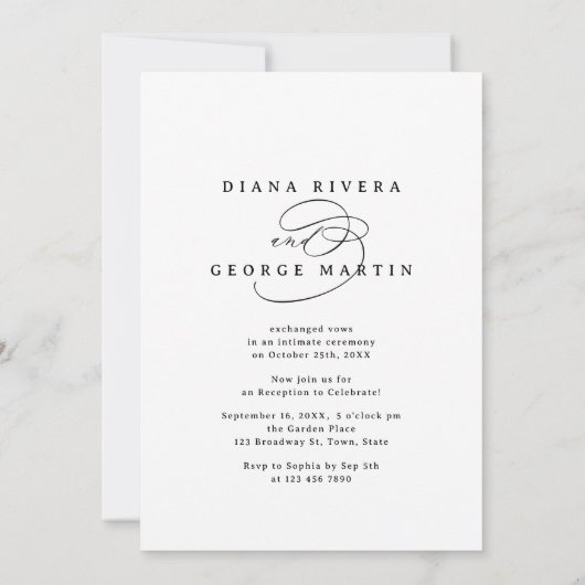 Elegant Swirl Script Just Married Photo Reception Kaart (Achterkant)