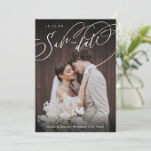 Elegant swirl script photo wedding save the date (Staand voorkant)