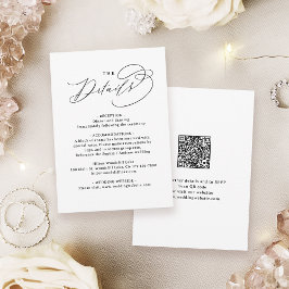 Elegant Swirl Script QR Code Wedding Details Notitiekaartje