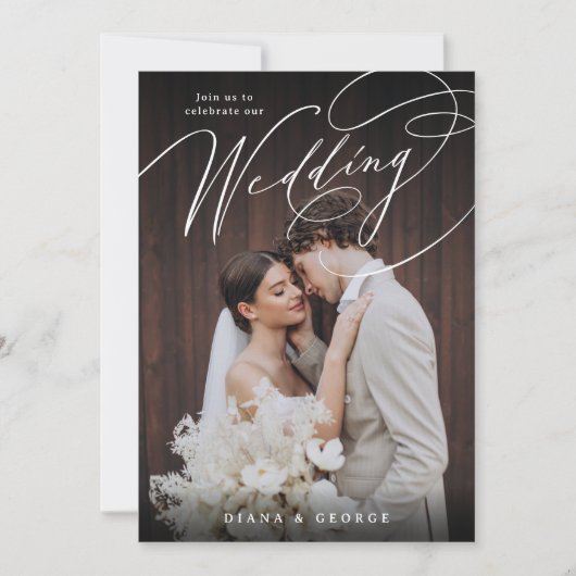 Elegant swirl script Simple Photo Wedding Kaart (Voorkant)