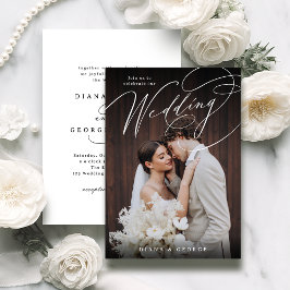 Elegant swirl script Simple Photo Wedding Kaart