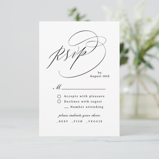 Elegant Swirl Script Simple QR code Wedding RSVP Kaartje (Staand voorkant)