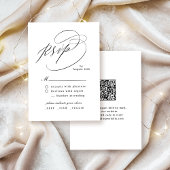 Elegant Swirl Script Simple QR code Wedding RSVP Kaartje
