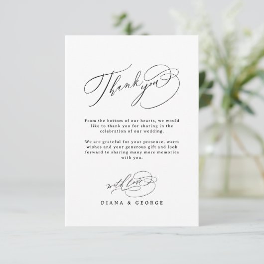 Elegant Swirl Script Simple Wedding Bedankkaart (Staand voorkant)
