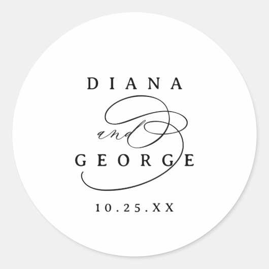 Elegant Swirl Script Simple Wedding favors Ronde Sticker (Voorkant)