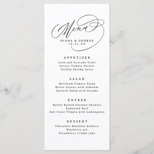 Elegant Swirl Script Simple Wedding Menu (Voorkant)