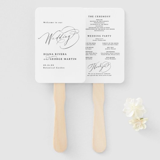 Elegant Swirl Script Simple Wedding Programs Handwaaier (Voorkant en achterkant)