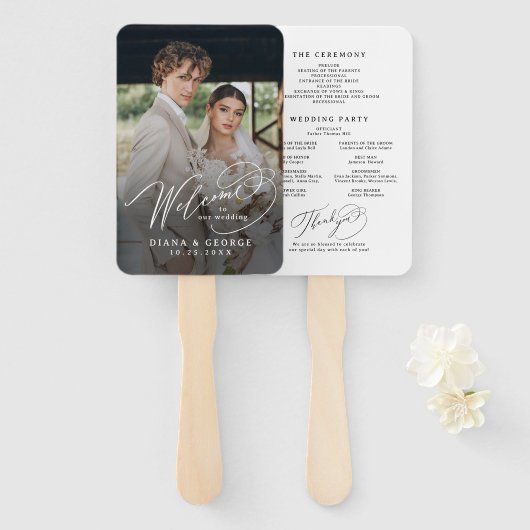 Elegant Swirl Script Simple Wedding Programs Handwaaier (Voorkant en achterkant)